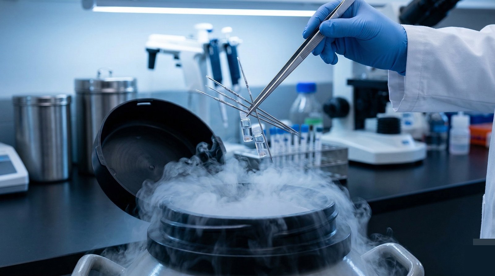 Crioconservazione embrioni con azoto liquido in laboratorio PMA
